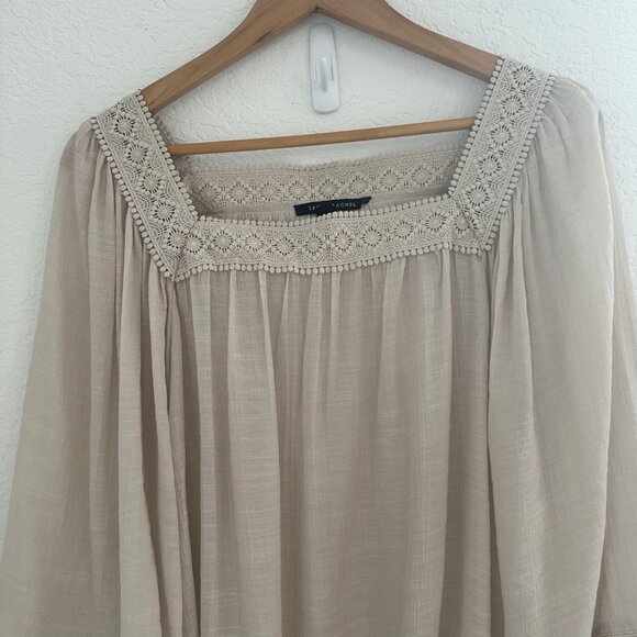 Zac & Rachel Blouse Womens XL Beige Crochet Peasant Boho Flowy Cottagecore‎ - Picture 3 of 9